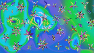 Mavi ve yeşil renkli çiçekler. Gömlek baskısı için çiçek boyası. Çiçek eskiz kalıbı geçmişi.