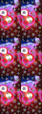 Çiçekli karalama şeklinde Raster çiçek deseni. Kahverengi ve kırmızı renklerde bahar çiçekleri. Raster illüstrasyonu.