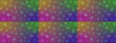 Tatil havası. Raster güzel bir çiçek deseni çizmiş. Bahar mevsimi. Mor ve yeşil renkli çiçekler. Nazik romantik baskı.