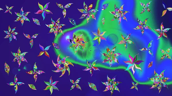 Küçük çiçekte güzel bir desen. Motley illüstrasyonu. Robot resim. Küçük renkli çiçekler. Çiçekli bahar çiçekleri. Moda baskıları için zarif bir şablon.