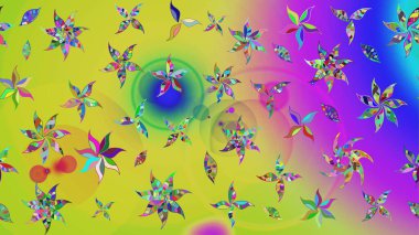 El çizimi çiçek çizimi deseni (fayans). Şirin çiçekli, desenli, sarı ve yeşil renkli renkli bir eskiz. Tekstil için suluboya çizim deseni.