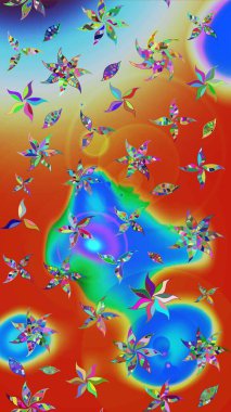 Küçük mavi ve turuncu renkte güzel bir besin torbası deseni, çiçekler. Millefleur 'lar. Tekstil, kumaş, kapaklar, duvar kağıtları, baskı, paket, koleksiyon defteri, örgü, dekupaj için çiçek arkaplanı..