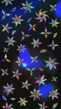 Çiçekli karalama şeklinde Raster çiçek deseni. Gri ve mavi renkte çiçekler. Nazik, narin çiçek arkaplanı.