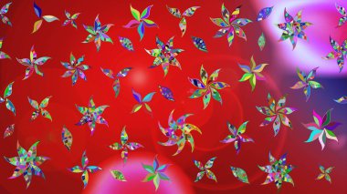 Düz Çiçek Elementleri Tasarımı. Çiçekli çizim şekli. Renkli Bahar Teması eskiz kalıbı. Kırmızı ve mor renkte çiçekler.