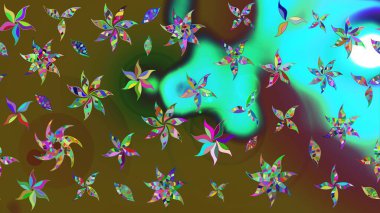 Asya tekstil tarzında. Renkli Bahar Teması eskiz kalıbı. Çiçek desenli çizim. Güzel kumaş deseni. Düz Çiçek Elementleri Tasarımı. Raster illüstrasyonu.