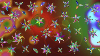 Düz Çiçek Elementleri Tasarımı. Renkli Bahar Teması eskiz kalıbı. Raster..