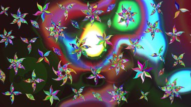 Renkli çiçekler. Düz Çiçek Elementleri Tasarımı. Raster illüstrasyonundaki çiçek desenli çizim. Renkli Yaz Teması çizim şablonu.