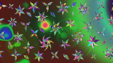 Halk tarzı. Modern çiçek arkaplanı. Parlak renkli çiçekleri ve yeşil ve kahverengi renkte yaprakları olan harika bir çiçek deseni. Moda baskıları için zarif bir şablon.