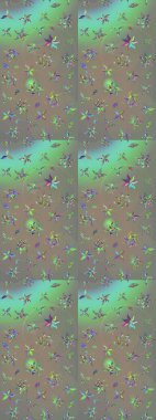 Raster illüstrasyonundaki çiçek desenli çizim. Gri ve bej renkli çiçekler.