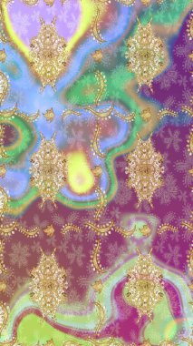 Klasik çiçek dokusu. Tarafsız renklerde Royal retro. Kart, duvar kağıdı, ambalaj ve tekstil için klasik tasarım. Raster illüstrasyonu. Altın şablon. Çizim kalıbı altın elementler.