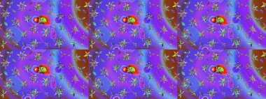 Düz Çiçek Elementleri Tasarımı. Sevimli çiçek raster deseni. Sketch Colour Spring Theme eskiz kalıbı. Mor ve mavi renkte çiçekler.