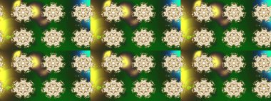 Different snowflake collection raster, winter elements on a golden colors. Raster christmas abstract colorful background with cute snowflake.