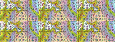 Renkli Bahar Teması eskiz kalıbı. Çiçek desenli çizim. Asya tekstil tarzında. Raster illüstrasyonu. Renkli çiçekler. Düz Çiçek Elementleri Tasarımı.