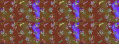 Kar taneleri, radyal kahverengi, mor ve yeşil renkler. Renkli arka planda güzel kar taneleri. Raster illüstrasyonu..