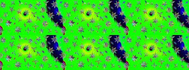 Düz Çiçek Elementleri Tasarımı. Renkli Yaz Temalı eskiz kalıbı. Sevimli çiçek raster deseni. Yeşil ve mavi renkte çiçekler.