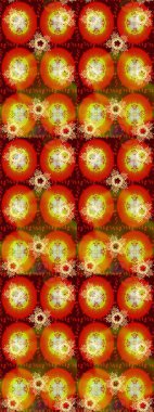 Kahverengi, kırmızı ve turuncu renklerde. Hint süsü. Çiçek duvar kağıdı. Renkli süs kenarı. Kusursuz desen. Raster illüstrasyonu.