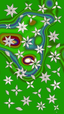 Raster illüstrasyonu. Şirin çiçek elementleri. Yeşil ve nötr renklerde çiçekler. Çizim.