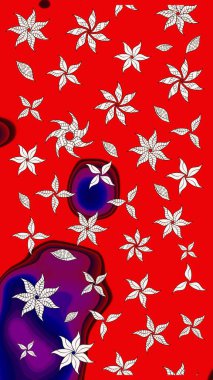 Kırmızı ve nötr renklerde etnik çiçeklerle süslenmiş zarif bir eskiz. Raster Çiçek İllüstrasyonu güzel tekstil..