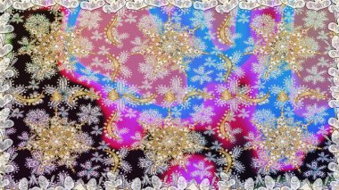 Paisleys zarif çiçek desenli arkaplan duvar kâğıdı çizimi klasik stil, modern 3D çizgili sanat eseri altın ve nötr desenli çiçek yaprakları ve süslemeleri..