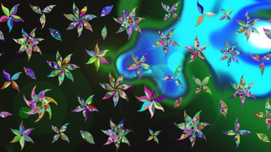 Çiçek izi. Suluboya çizim kalıbı. Suluboya tarzında gri ve mavi renkte çiçekler.