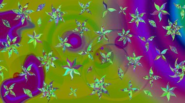 Küçük çiçekteki sevimli çiçek deseni. Yeşil ve mor renkte çiçekler.