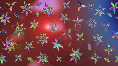 Renkli Bahar Teması eskiz kalıbı. Kahverengi ve mor renkli çiçekler. Çiçek desenli eskiz. Düz Çiçek Elementleri Tasarım Raster illüstrasyonu.