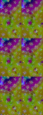 Yeşil ve kahverengi renkli çiçekler. Raster illüstrasyonunda çiçek deseni çizimi.