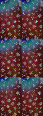 Güzel kumaş deseni. Raster illüstrasyonu. Raster illüstrasyonundaki çiçek desenli çizim. Kahverengi ve mavi renklerde.