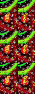 Tekrar eden çiçek arkaplanı, zarif kırmızı ve yeşil çiçek duvar kağıdı. Kırmızı ve yeşil renkler üzerine çiçek desenli çizim, el yapımı papatyalar, papatyalar.