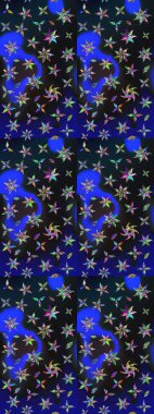 Gri ve mavi renkte çiçekler. Çiçekli çiçek deseni, suluboya. Düz Çiçek Elementleri Tasarımı. Raster illüstrasyonu. Renkli Bahar Teması çizim şablonu.