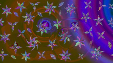 Raster illüstrasyonu. Suluboya çiçekli çiçek deseni. Kahverengi ve mor renkli Asya tekstili.