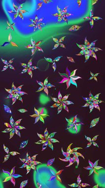 Çiçek desenli eskiz. Kahverengi ve yeşil renkli çiçekler. Tişört baskısı için çiçek boyama rasteriName.