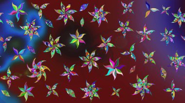 Çiçek desenli eskiz. Renkli Bahar Teması eskiz kalıbı. Kahverengi ve kırmızı renkte çiçekler. Düz Çiçek Elementleri Tasarım Raster illüstrasyonu.