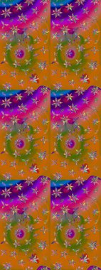 Düz Çiçek Elementleri Tasarımı. Süslü kumaş deseni. Renkli Bahar Teması eskiz kalıbı. Raster illüstrasyonunda çiçek deseni çizimi.