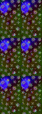 Raster illüstrasyonu. Renkli süs kenarı. Hint süsü. Çiçek duvar kağıdı. Yeşil ve kahverengi renklerde. Çizim deseni.