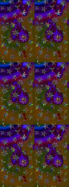 Raster - stok. Yapraklı çiçekler ve kahverengi ve yeşil renklerde papatya çiçekleri. Taslak arkaplan deseni.