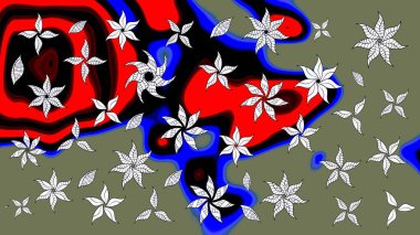 Raster illüstrasyonu. Çiçekli karalama şeklinde Raster çiçek deseni. Yeşil ve siyah renkte yaz çiçekleri..