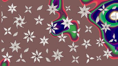 Raster illüstrasyonu. Suluboya çiçekli çiçek deseni. Kahverengi ve nötr renklerde güzel tekstil.