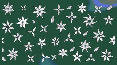 Raster illüstrasyonundaki çiçek desenli çizim. Yeşil ve nötr renkte çiçekler.