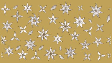 Çiçek desenli eskiz. Renkli Bahar Teması eskiz kalıbı. Düz Çiçek Elementleri Tasarım Raster illüstrasyonu. Sarı ve nötr renkte çiçekler.