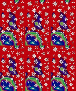 Çiçeksel çizim kalıbının yansıması. Vadinin çiçekleri kırmızı renklerde.