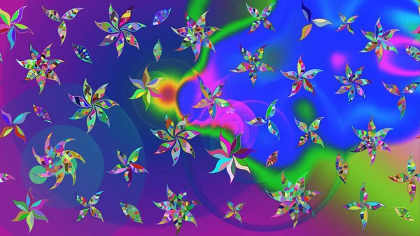 Mavi ve mor renklerde. Raster illüstrasyonu. Çiçekli güzel suluboya desen.