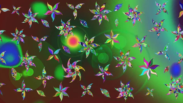 Raster illüstrasyonu. Yumuşak, yeşil ve kahverengi renkte yaz çiçekleri. Raster deseni. Küçük çiçekte sevimli çiçek deseni var..