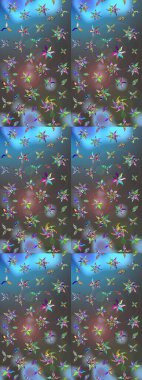 Çiçekler, dallar, bitkiler ve çiçekler. Raster illüstrasyonu. Güzel kumaş deseni. El çizimi.