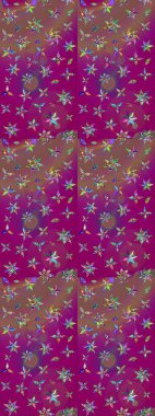 Mor ve kahverengi renkte etnik çiçekli zarif eskiz deseni. Raster Çiçek İllüstrasyon Şirin Tekstil.