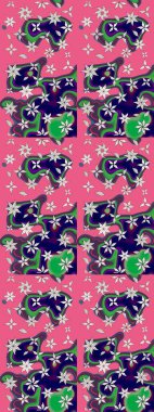 Raster çiçek desenli çiçek deseni, yapraklar, dekoratif elementler, sıçrama, lekeler, el çizimi kontur çizgileri ve Doodle çizim stili, grafik raster çizim çizimi.