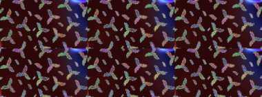 Raster illüstrasyonu. Kahverengi, mavi ve mor renkli kar taneleri. Yılbaşı Biçimi.