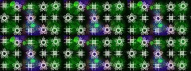 Kar tanelerinin soyut arkaplanlı Noel şablonu. Noel ve yeni yıl moda baskıları için tatil tasarımı. Raster illüstrasyonu. Yeşil, gri ve mavi kar taneleri. Renkler.