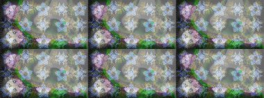 Raster illüstrasyonu. Kış konsepti Düz yatıyordu. Gri, nötr ve yeşil renkte kar tanelerinden oluşan kış deseni.