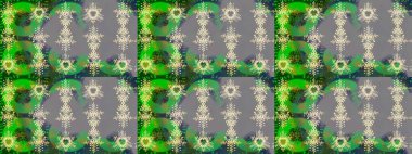 Renkli Bahar Teması eskiz kalıbı. Düz Çiçek Elementleri Tasarımı. Çiçekli çiçek deseni, suluboya. Raster illüstrasyonu. Çiçekler yeşil, gri ve nötr renklerde.